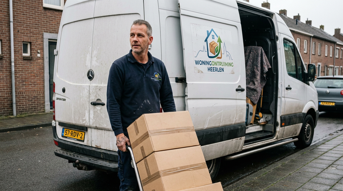 Medewerker van Woningontruiming Heerlen laadt dozen in de bestelbus na een complete woningontruiming
